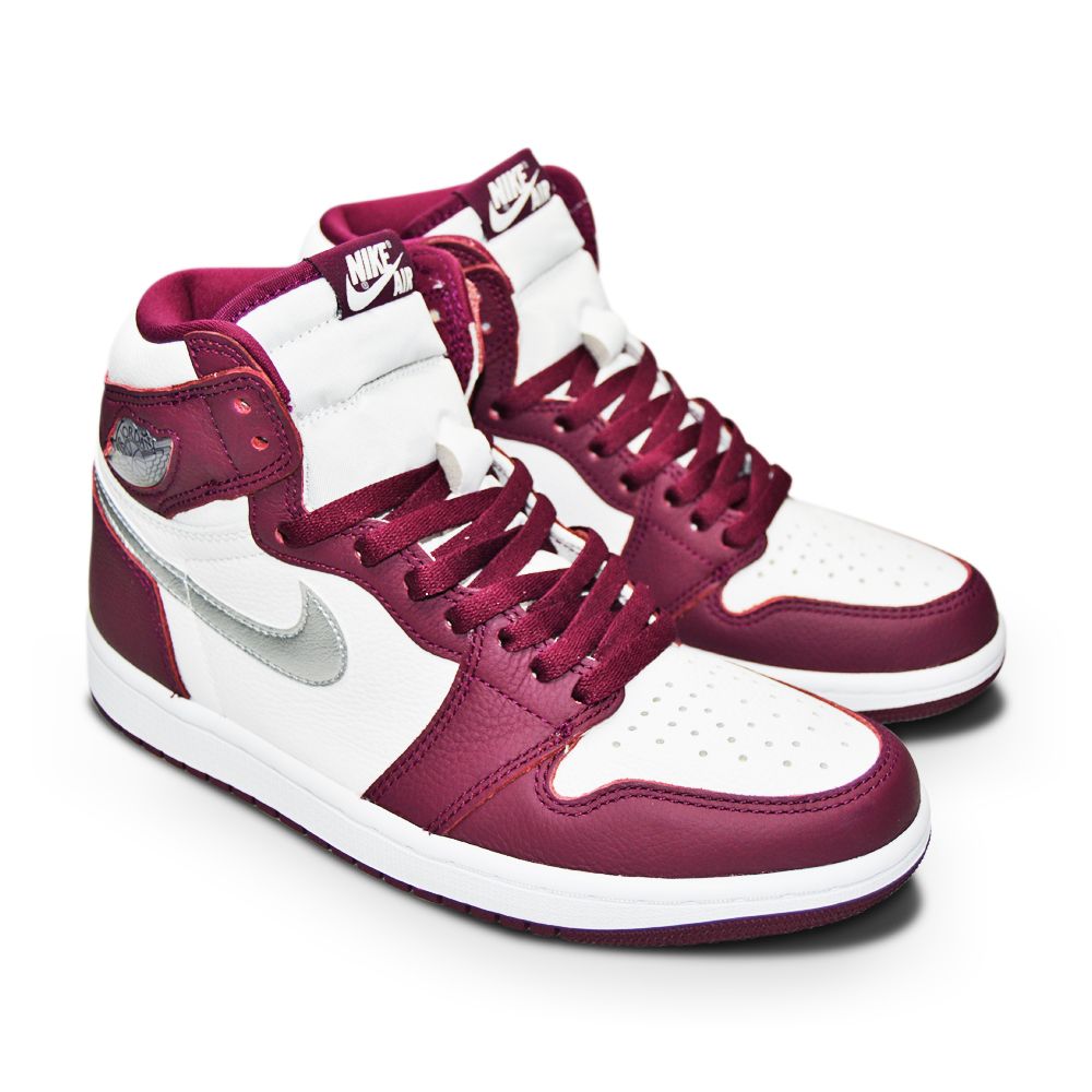 Mens Nike Air Jordan 1 Retro  High OG - 555088 611 - Bordeaux Metallic Silver White