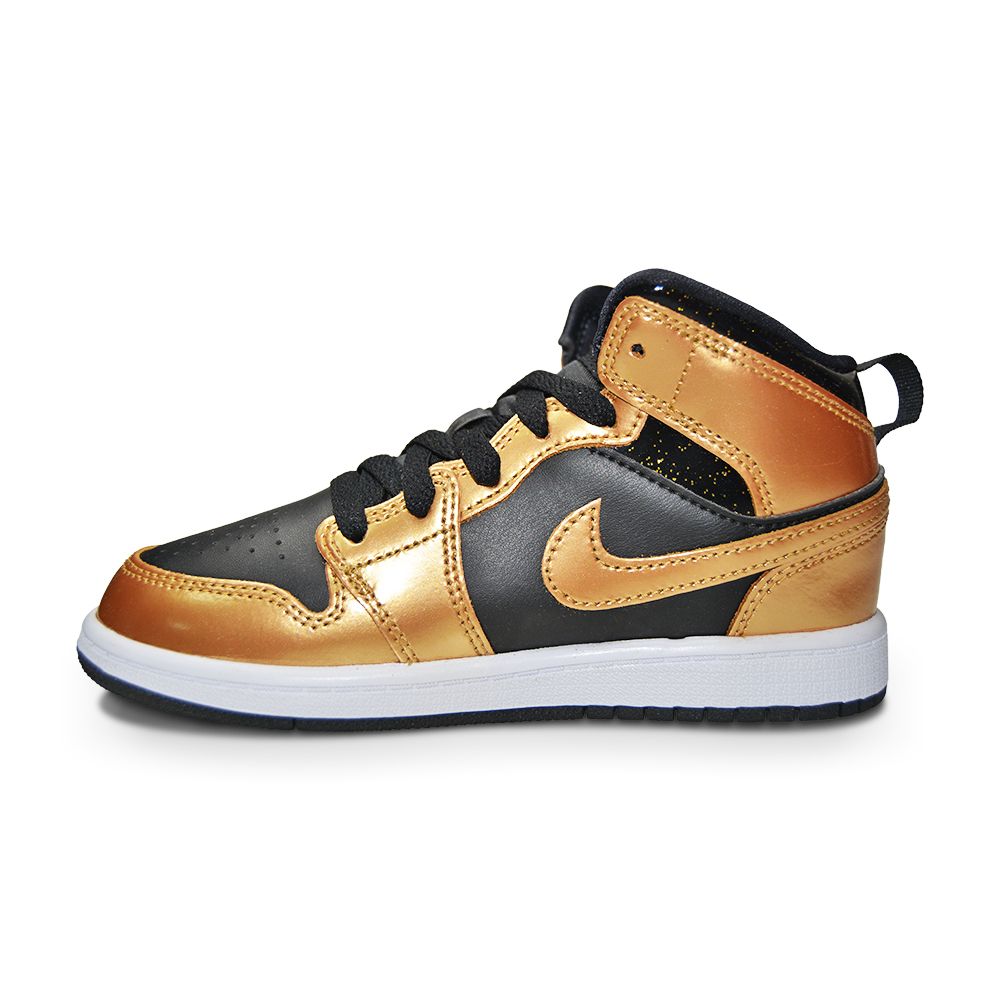 Kids Nike Air Jordan 1 Mid SE (PS) - DR6968 071 - Black Metallic Gold White