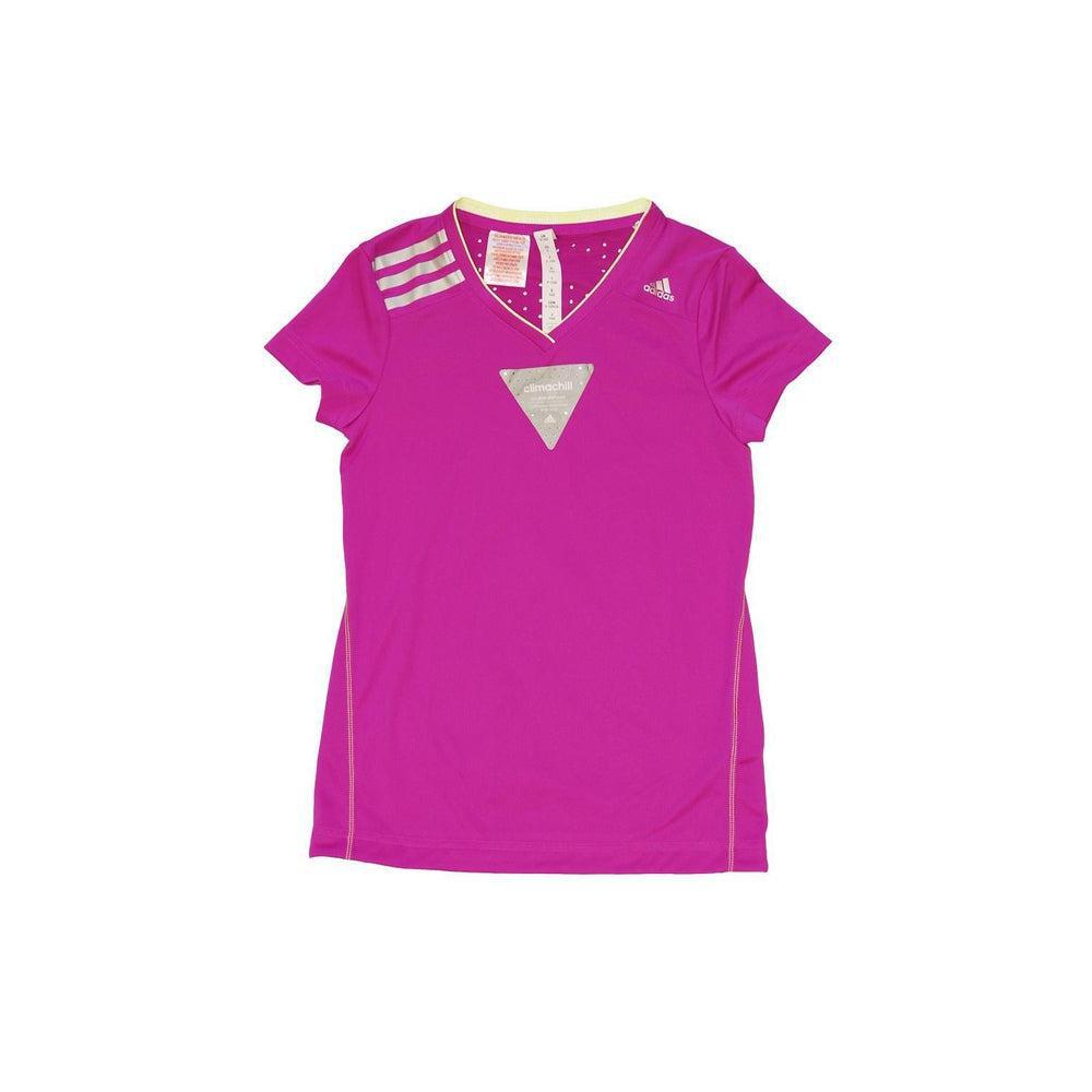 Juniors Adidas Young Climachill Tee - D87745 - Vivid Pink Metallic Silver-Adidas, Adidas Brands, Brands Kids, Brands50, Clothing Kids, Kids, Tops Clothing-Foot World UK