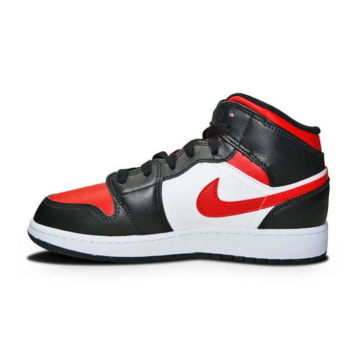 Juniors Nike Air Jordan 1 Mid - 554725 079 - Black Fire Red White-Juniors-Nike-Nike Air Jordan 1 Mid-sneakers Foot World