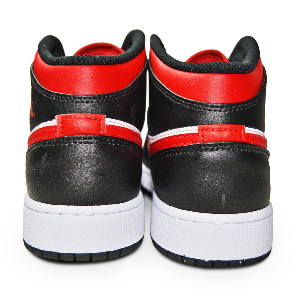 Juniors Nike Air Jordan 1 Mid - 554725 079 - Black Fire Red White-Juniors-Nike-Nike Air Jordan 1 Mid-sneakers Foot World