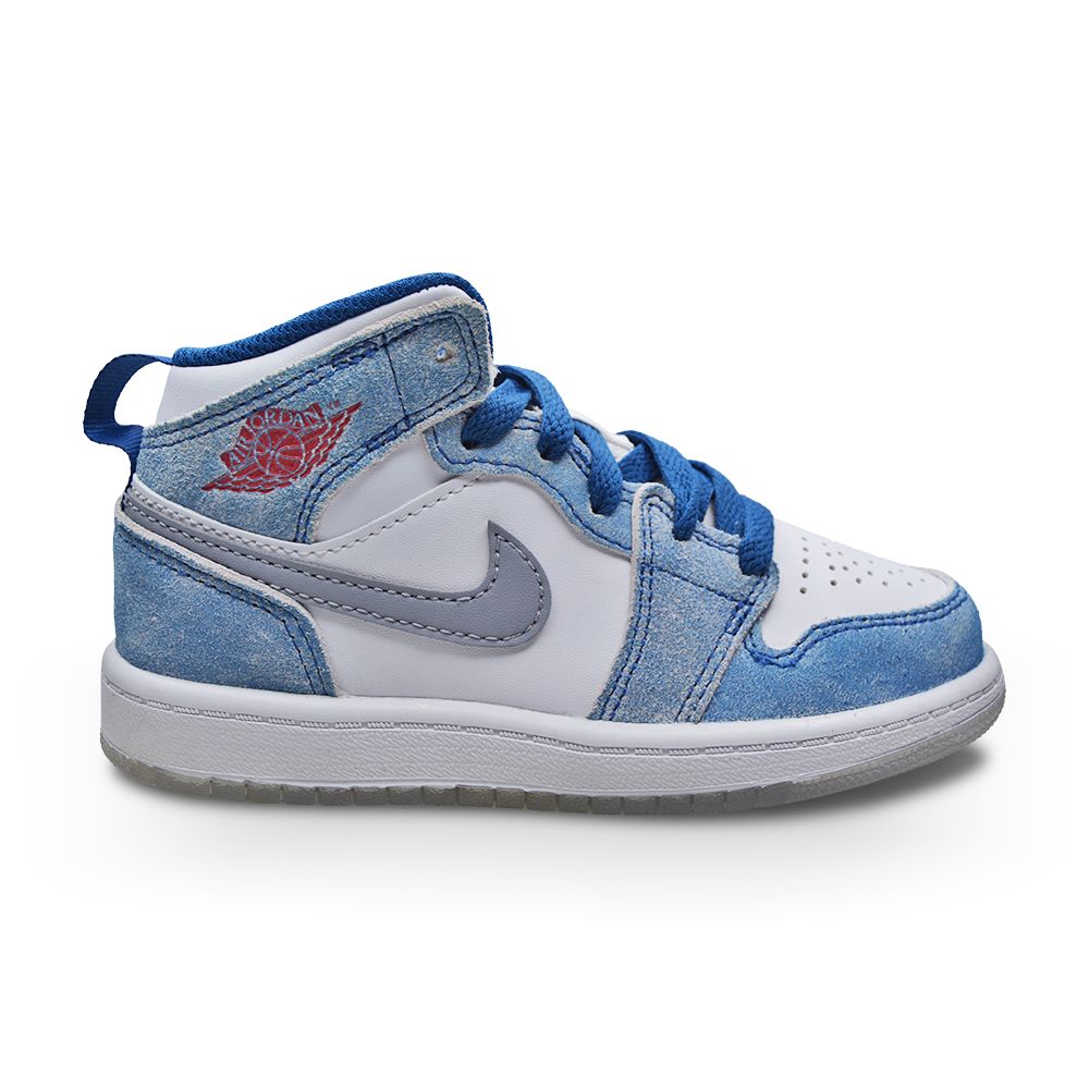 Kids Nike Air Jordan 1 Mid SE (PS) - DR6237 401 - French Blue Fire Red White-kids-Nike-Nike Air Jordan 1 Mid SE-sneakers Foot World