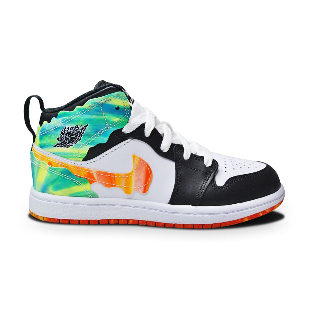 Kids Nike Air Jordan 1 Mid SE "Wavy" (PS) - DJ6562 038 - Black White Team Orange-kids-Nike-sneakers Foot World