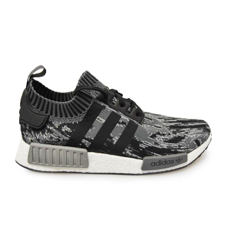 Men's Adidas NMD_R1 Primeknit - BZ0223 - Black Glitch Camo Grey White Trainers-Adidas Brands, NMD, Running-Foot World UK