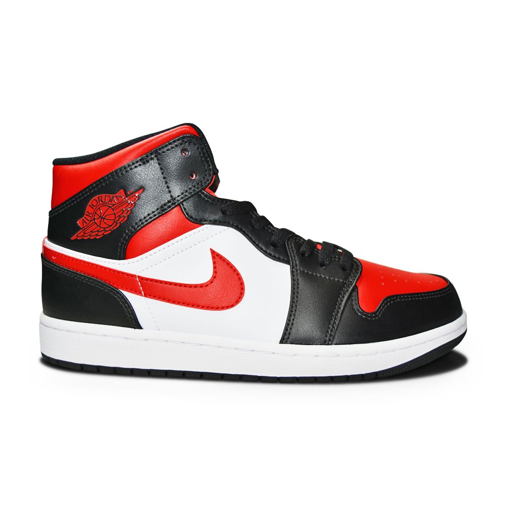 Mens Nike Air Jordan 1 Mid - 554724 079 - Black Fire Red White-Mens-Nike-Nike Air Jordan 1 Mid-sneakers Foot World