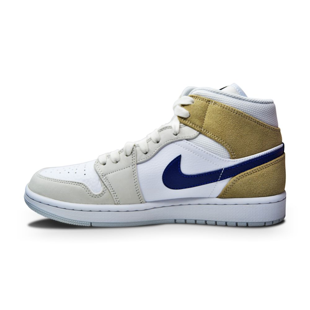 Mens Nike Air Jordan 1 Mid MeM2 - DO6726 100 - White Blue Void Team Red Khaki-Mens-Nike-sneakers Foot World