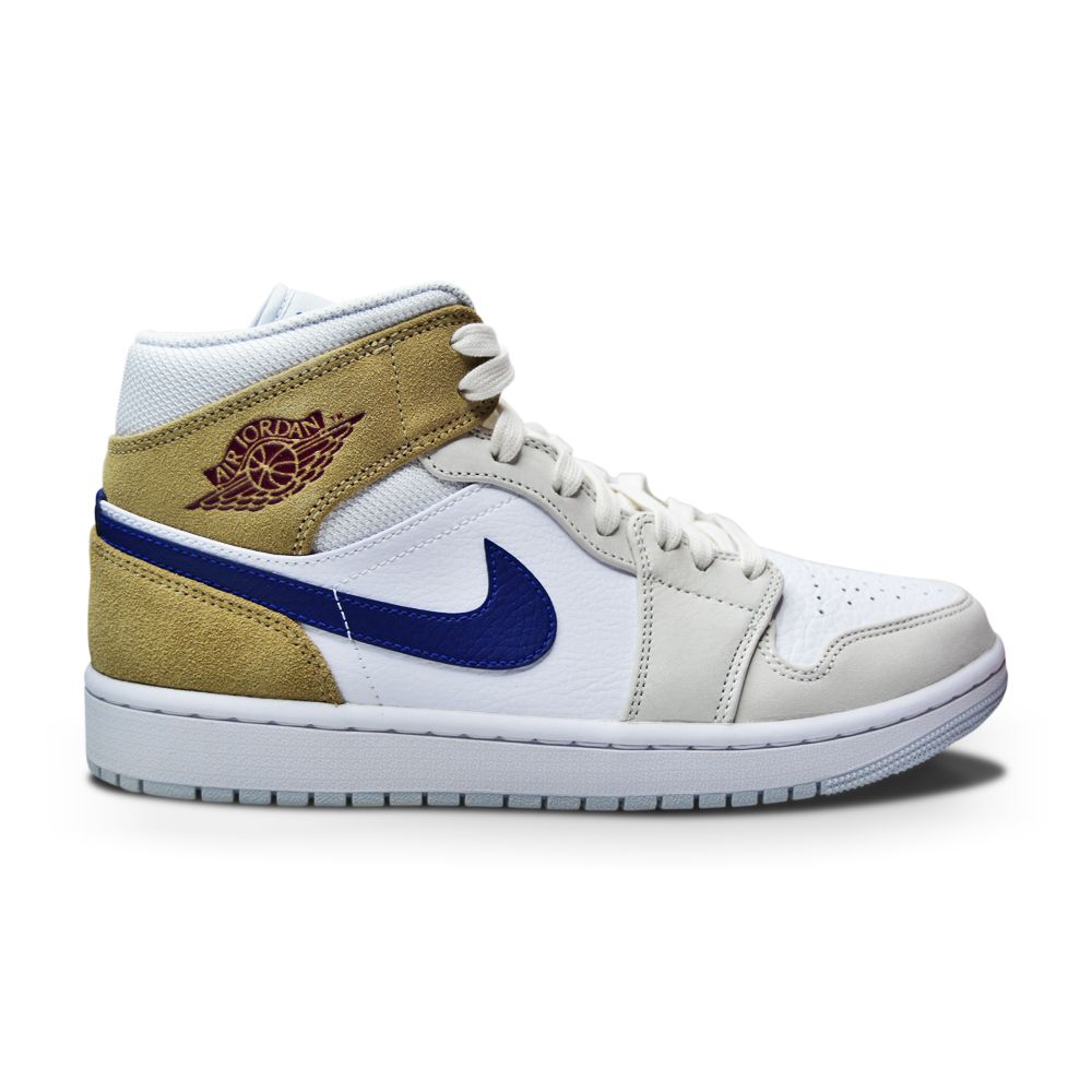 Mens Nike Air Jordan 1 Mid MeM2 - DO6726 100 - White Blue Void Team Red Khaki-Mens-Nike-sneakers Foot World