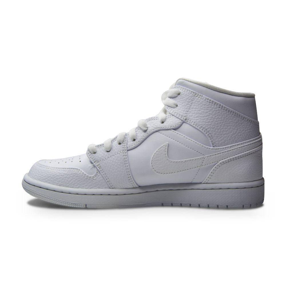 Mens Nike Air Jordan 1 Mid 'Triple White' - 554724 130 - Triple White-Basketball, Casual Trainers, High Tops, Jordan, Jordan Brands-Foot World UK