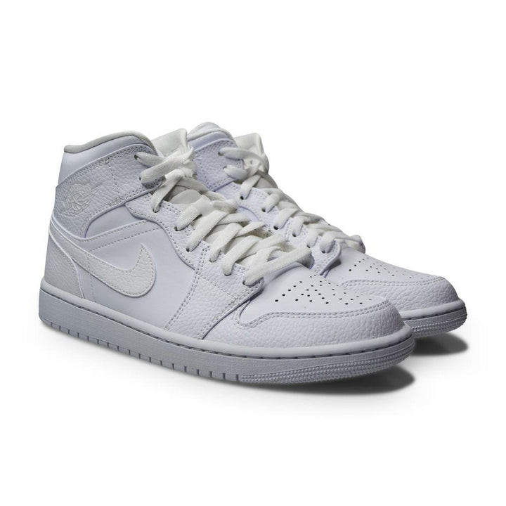 Mens Nike Air Jordan 1 Mid 'Triple White' - 554724 130 - Triple White-Basketball, Casual Trainers, High Tops, Jordan, Jordan Brands-Foot World UK