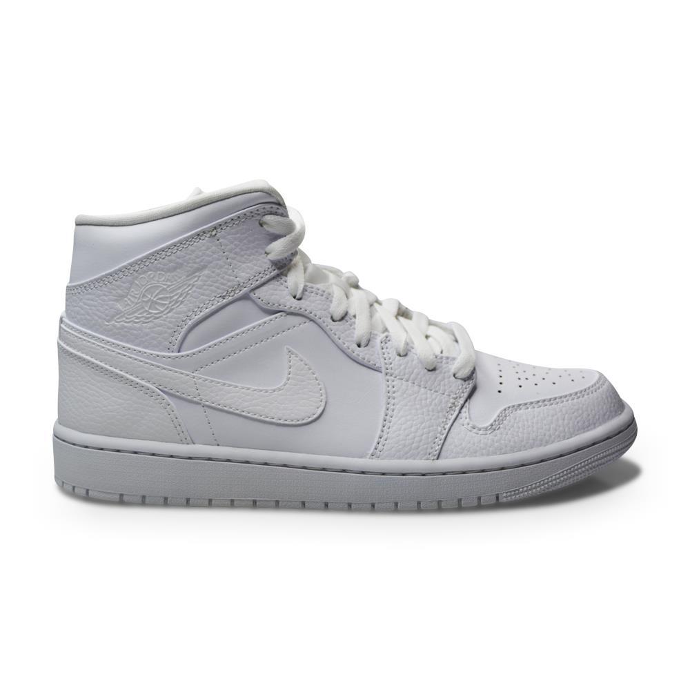 Mens Nike Air Jordan 1 Mid 'Triple White' - 554724 130 - Triple White-Basketball, Casual Trainers, High Tops, Jordan, Jordan Brands-Foot World UK