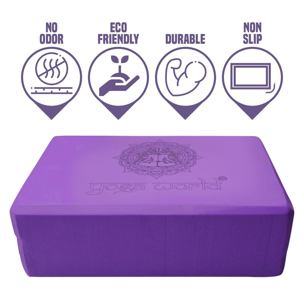 Purple Bundles-YOGA WORLD PU YOGA MAT BUNDLE INCLUDES: Purple Mandala or Alignment Yoga Mat, 1 Cork block, 1 Foam Block and a Purple & Black Stretch Belt. £109 If bought separately. Non-Slip Surface & Anti-Skid TPE Underside - Excellent Grip in Wet & Dry Conditions - Soft, Eco-Conscious, Biodegradable Floor Cushion for Exercises - 185 x 68 x 0.4cm MYSTICAL & MYSTERIOUS - This beautiful workout mat is made with a premium PU material that helps keep sweat and dirty elements from penetrating the ma